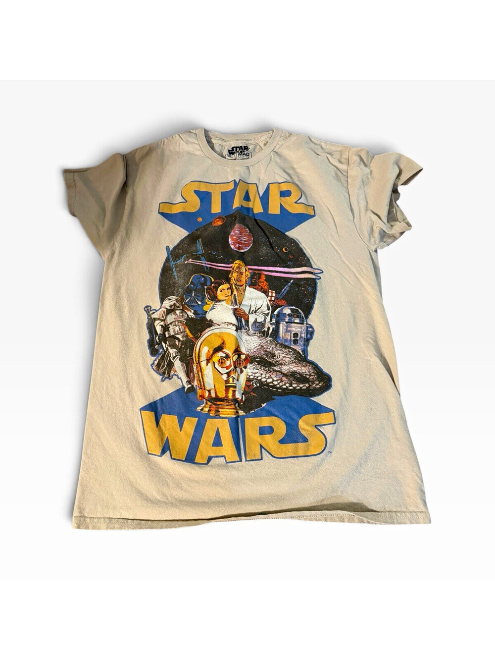 Mad Engine Star Wars Men's M Beige Graphic Print Logo Short Sleeve Crew Neck Tee